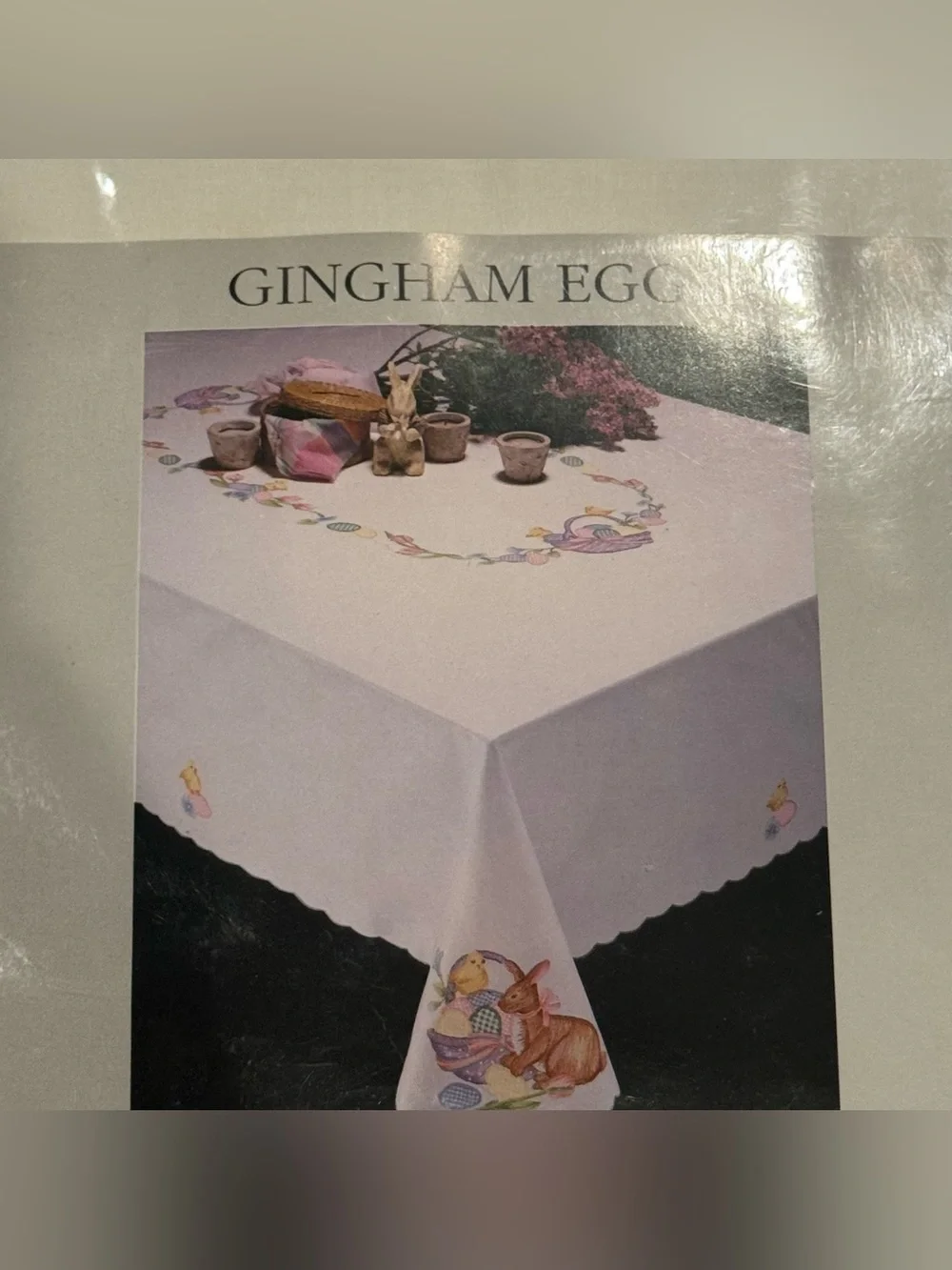 Embroidered Colorful Eggs Bunny & Chicks Tablecloth for 65